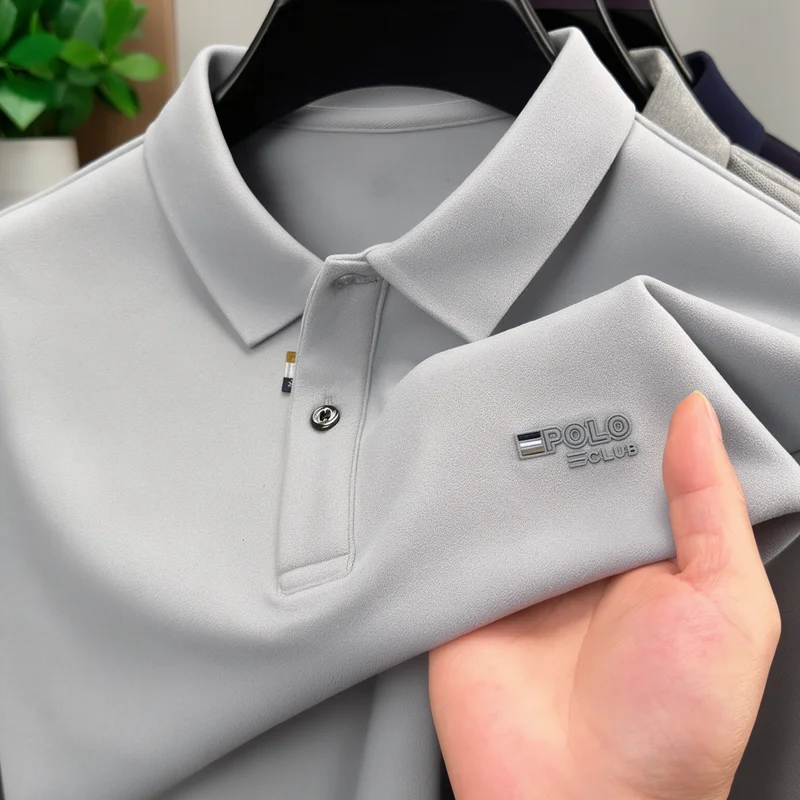 Men's Casual Soft Polo Shirt Autumn Long Sleeved Luxury Quality No Iron Solid Color Print Comfort T-shirt Office Men's Clothing