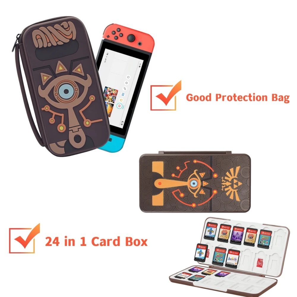 For Zelda Sheikah Slate Style Storage Bag with Game Card Box Case 2 in 1 For NS Switch Game Console Accessories