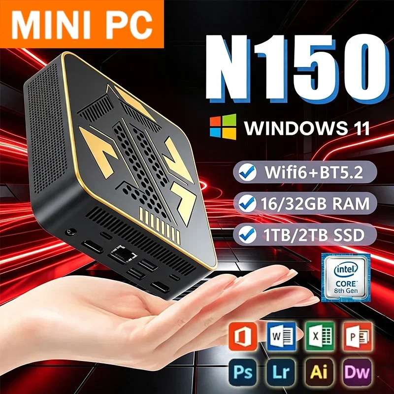 Multi-purpose Mini PC Intel N150 Windows11 16GB RAM 1TB‑2TB SSD WiFi6 Bluetooth5.2 4K 60Hz Portable Gaming Office Study Computer