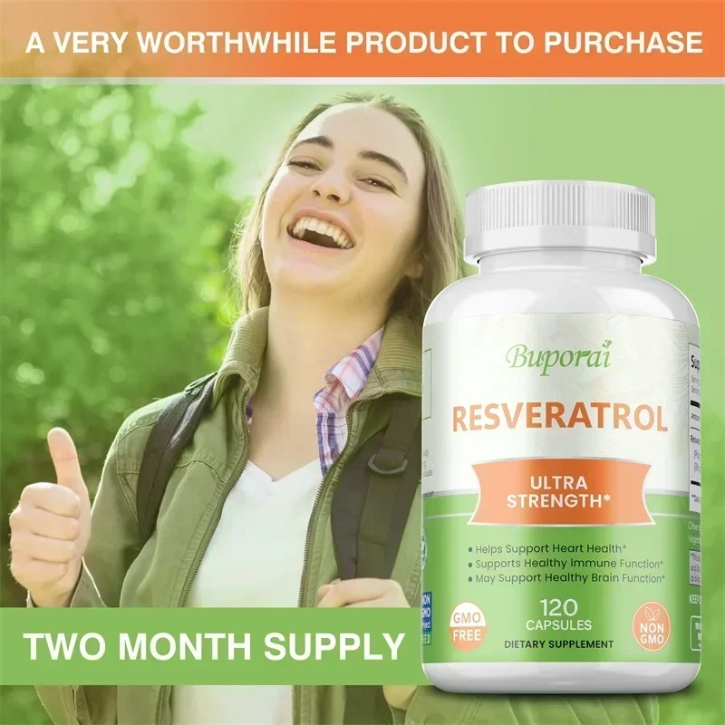 

Resveratrol Extract Capsules - Antioxidants, Promotes Heart and Cardiovascular Health, Enhance Immunity, Helps Smooth Skin