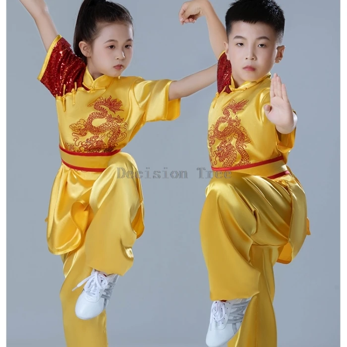 2024 classic kids wushu training clothing chic sequin chinese simple style kungfu set unisex student tai chi performance garment