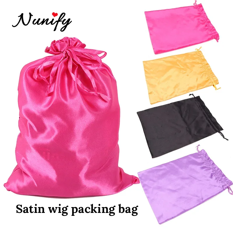 

Smooth Silk Satin Packaging Bags For Wigs 3Pcs Hair Extensions Bags 25x35cm Soft Silk Pouches Hair Storage Bags With Drawstring