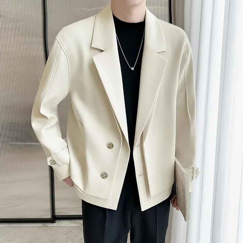 2025 Spring New Fake Two Piece Suit Collar Jacket Men Korean Trend Casual Business Blazers Loose Street Wear Social Jacket