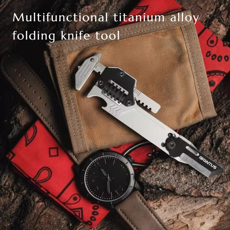 7in1 Titanium Alloy Multi-functional Outdoor Portable Folding Tool Wrench Vernier Caliper EDC Camping Survival Emergency Tool view 6