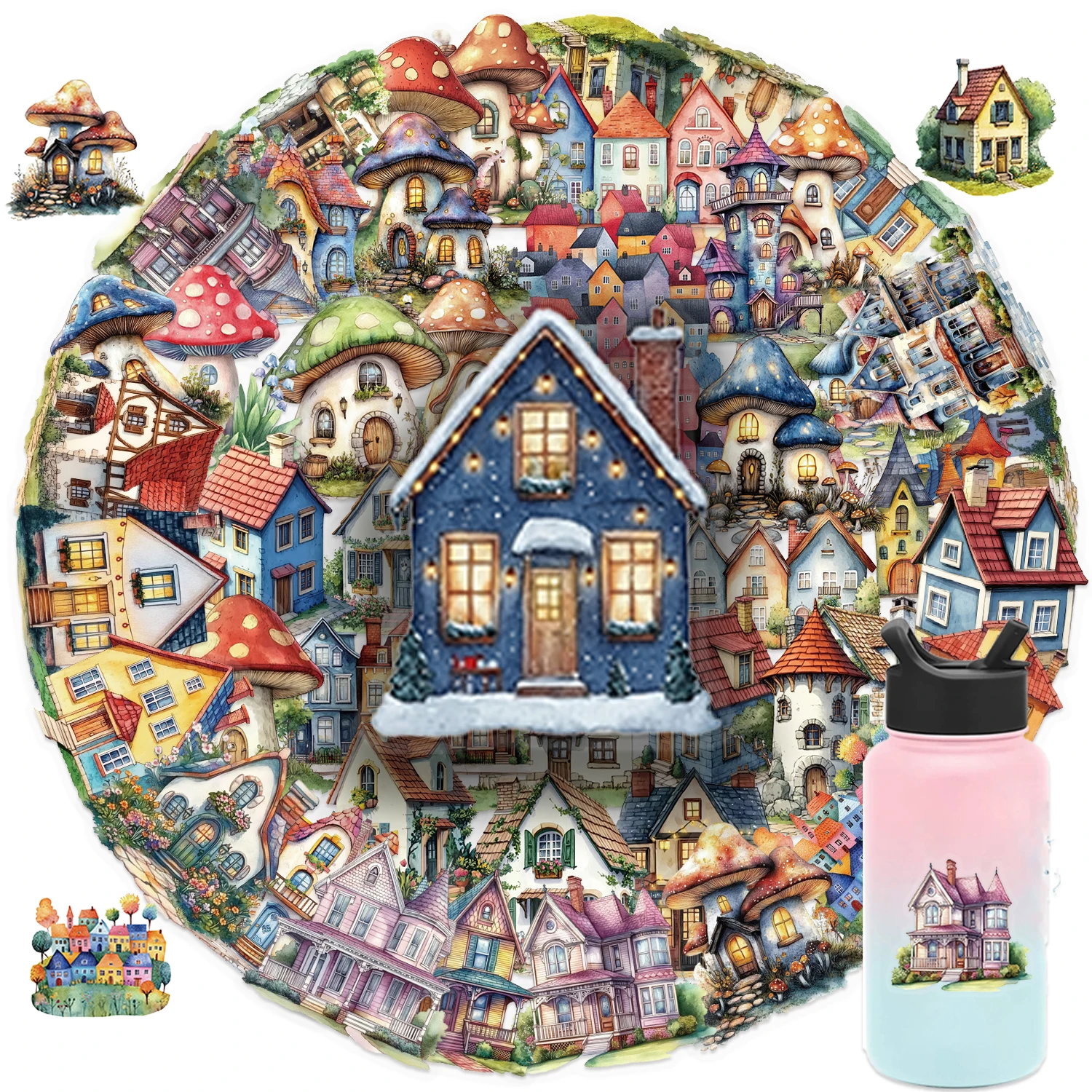 50pcs Fairy Tale House Stickers Transparent PET Vibrant Assorted Decals for DIY Crafts Luggage Guitar Notebook Decoration