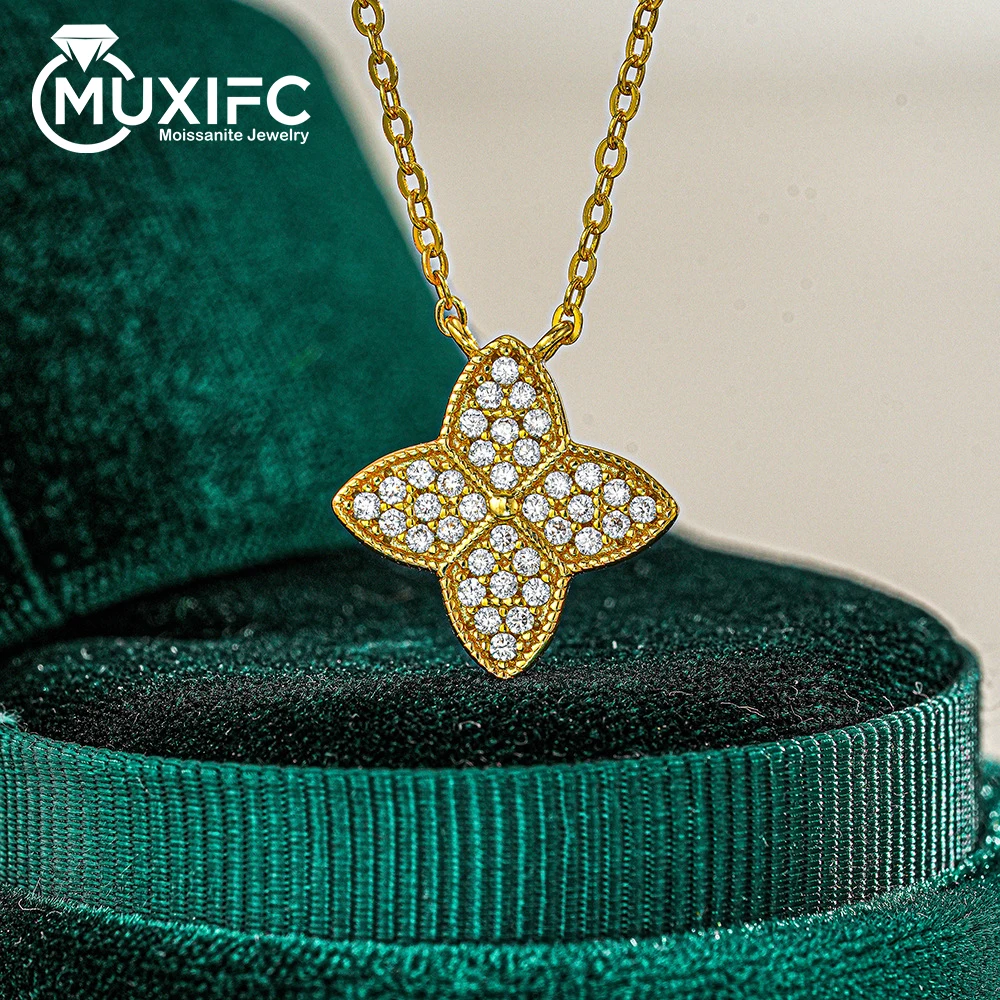 

MUXIFC Full Moissanite Pendant Necklaces Flower Shape Lab Diamond Neck Chain for Women S925 Silver Wedding Jewelry Gifts