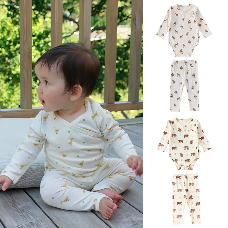 

UNITIM Newborn Girls Rompers 2PCS Spring Animal Jacquard Toddler Boys Bodysuits Overalls Kids Baby Girls Jumpsuits Onesie