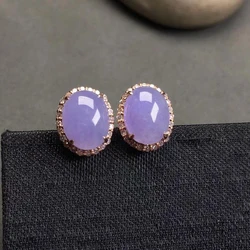 Natural chalcedony violet ladies earrings for women silver diamond oval elegant delicate romantic wedding engagement jewelry