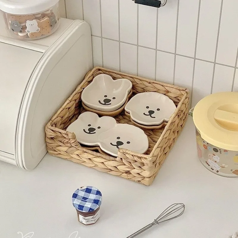 Kawaii Cartoon Ceramics Little Bear Sauce Dish Japanese Creative Household Seasoning Plate Sauce Salad Plate Table Decoration