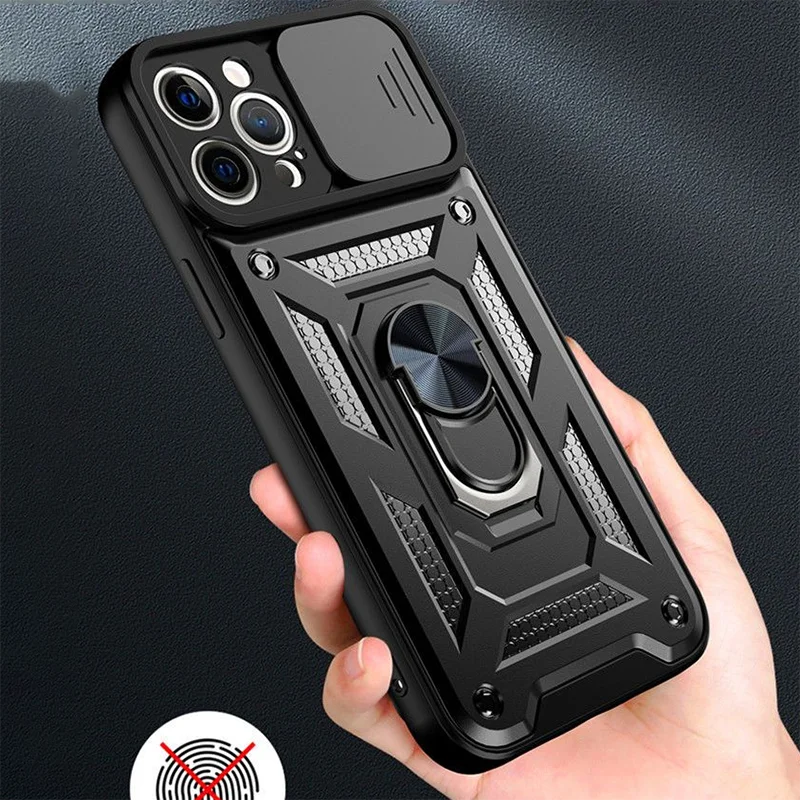 

Military Case For iPhone 11 12 Pro 13 Pro Max Case With Stand Anti Fall Lens Protective Case Push Window