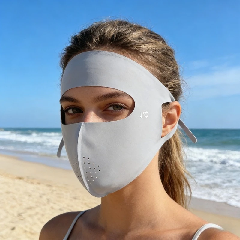 Summer Full Face Mask Sun Protection Men Women Face Mask for Outdoor Travel Ice Sense Breathable Elastic Facekini