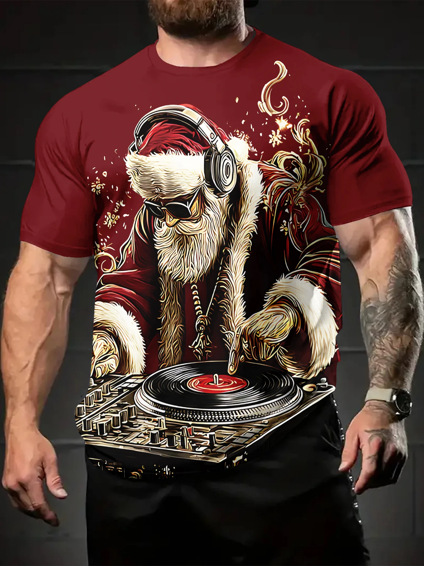 

Men's T-Shirt 3D Santa Claus Printed Tees Fashion Christmas Element Pattern Short Sleeve Casual Crew Neck Loose X'mas Clothing