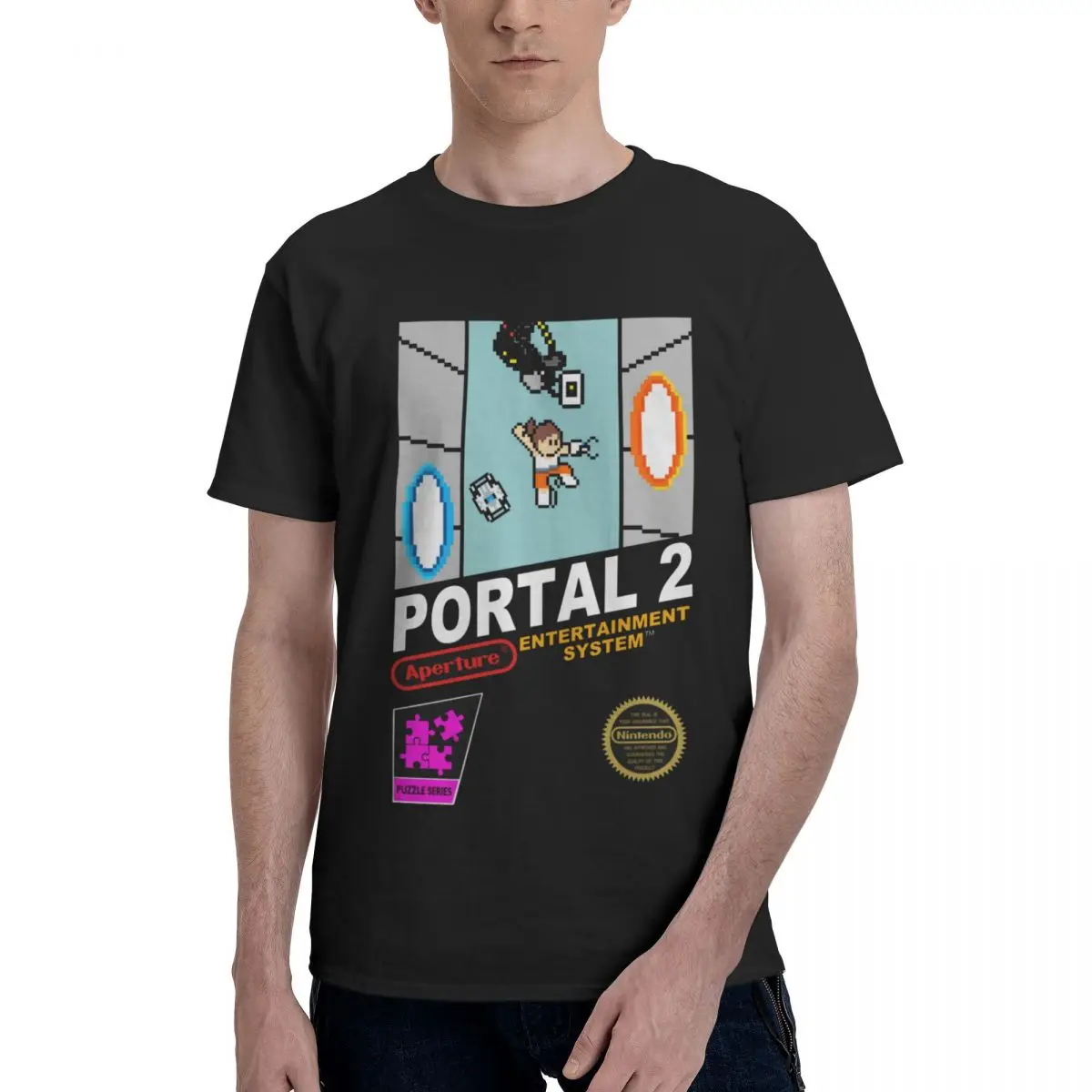 Men Portal 2 Pixel GLaDOS Aperture Science T Shirt Vintage Plus Size O-neck Cotton Sleeve Tshirts