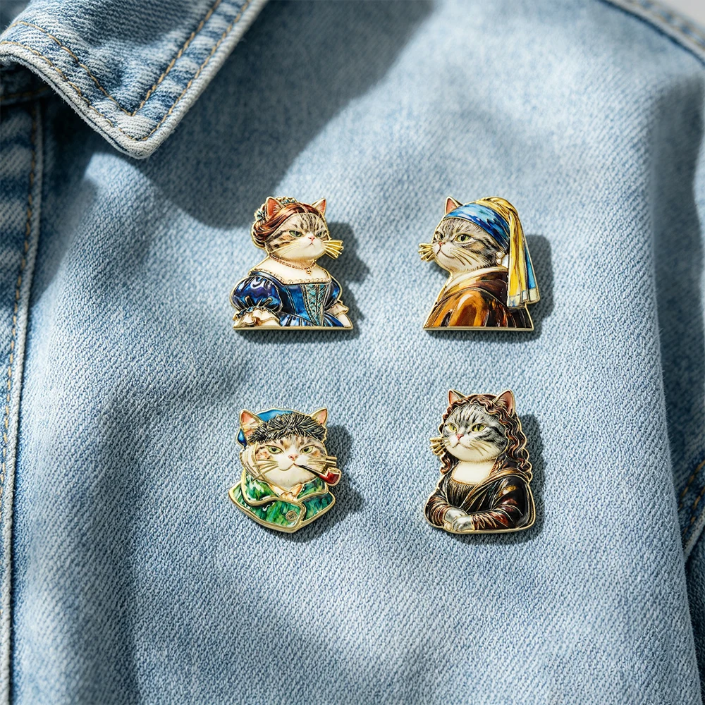 4/8pcs  Christmas Cats Brooches For Women Unisex Lovely Wear Hat Friends Cat Kitty New Year Party Brooch Pins Gifts