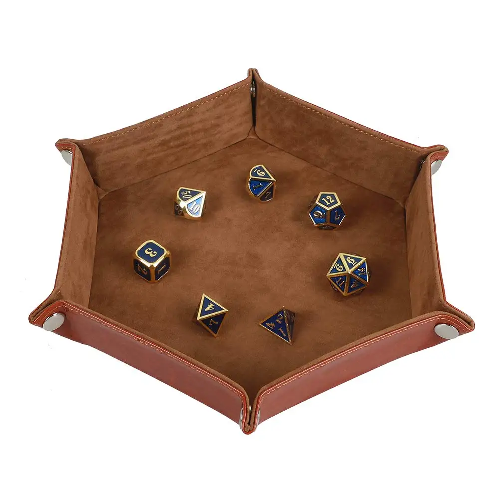 Rolling Folding Hexagon Dice Game Storage Tray Holder  Double Sided Thick PU Leather&Velvet  Mat Office Supplies  Tools