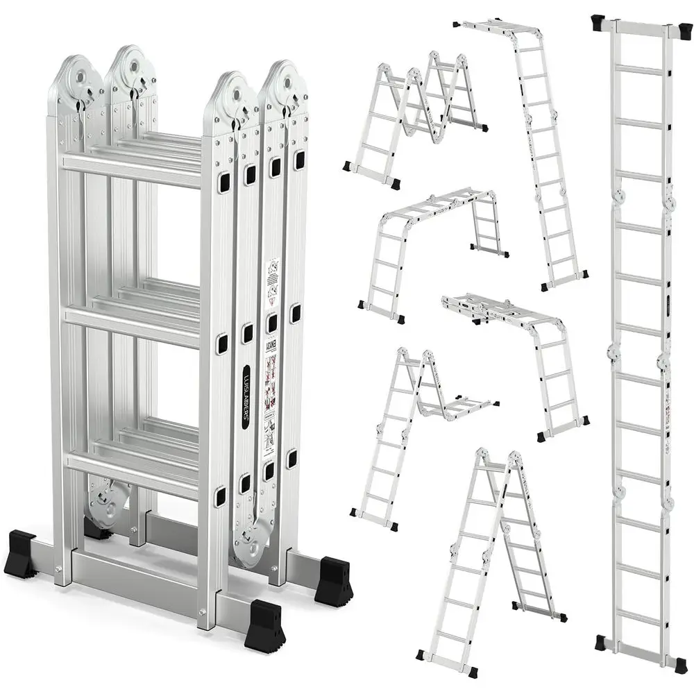 

Aluminum 7-Function Extension Ladder, Heavy Duty 12.5ft Step Ladder, EN131 Certified