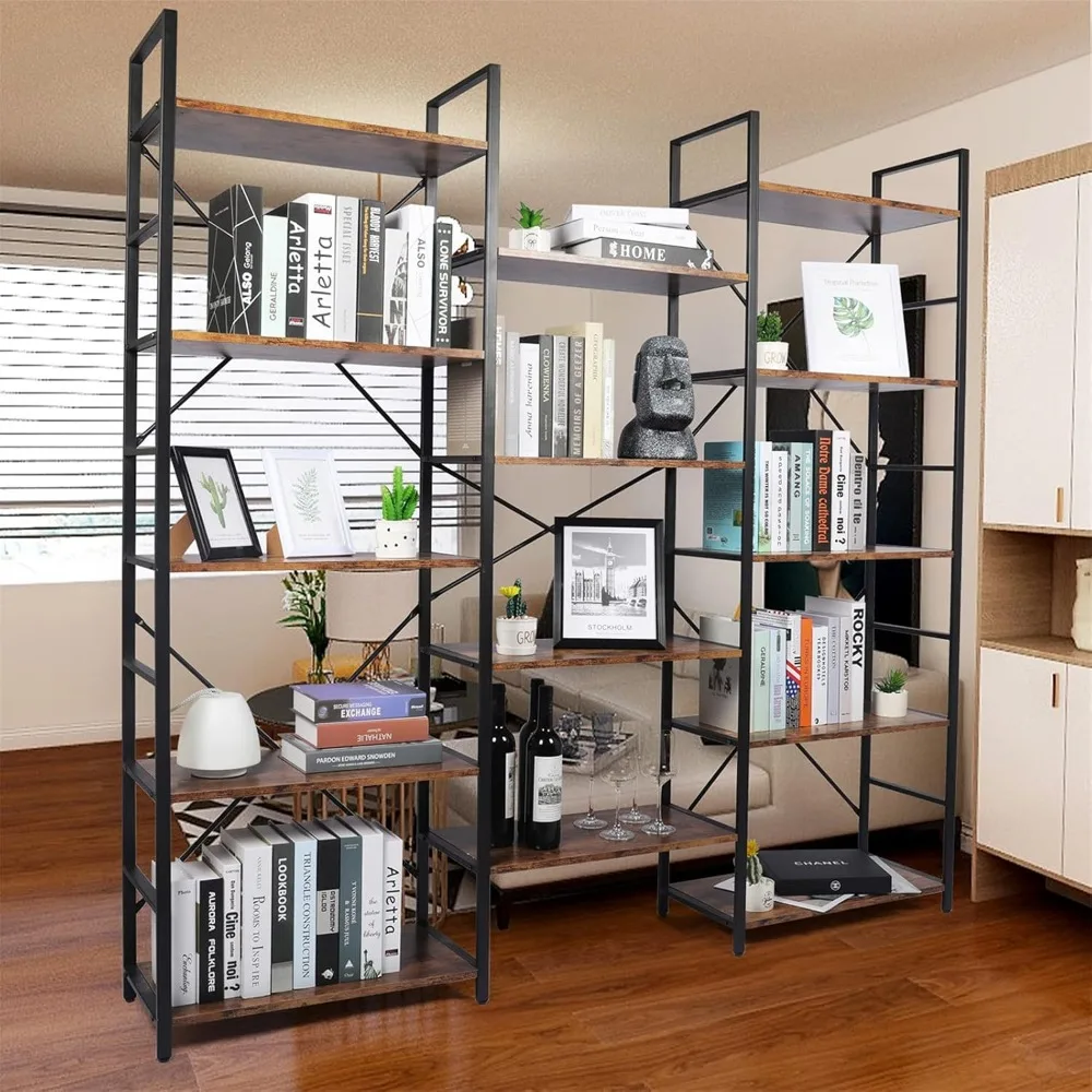 

5-Tier Large Bookcase, Triple Wide Bookshelf Storage Organizer with Sturdy Metal Frame, Industrial Open Display Shelves for Home