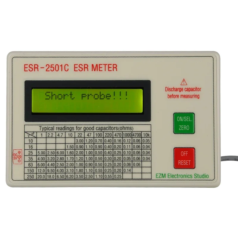 Imagem -02 - Capacitor Tester Esr Dcr Capacitância Medidor com Test Leads Clip Bateria Novo Esr2501c