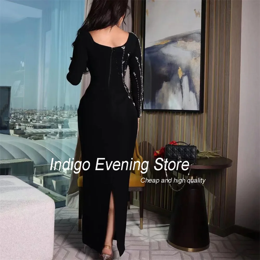 Indigo Prom Dresses Mermaid Long Sleeve Lace Split Open Back Ankle-Length Sweetheart Elegant Evening Gown For Women فساتين الس