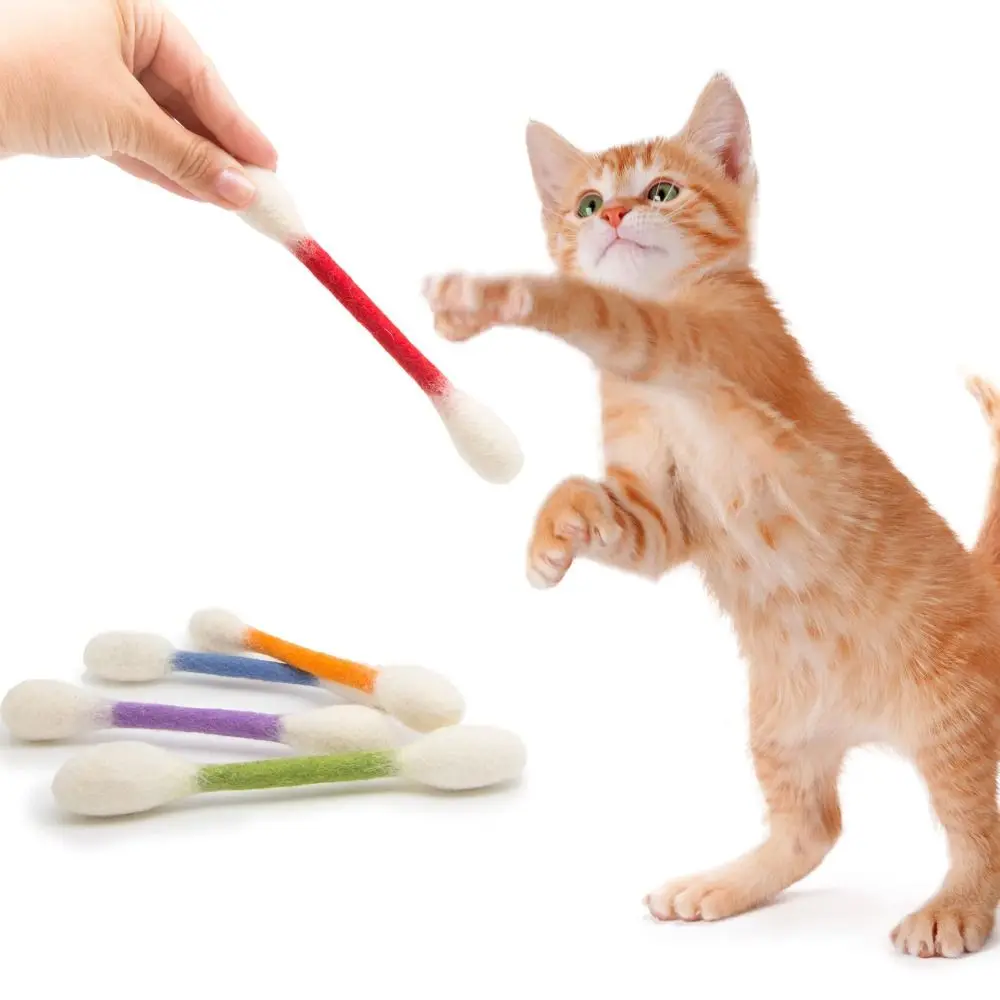 6 Stück Filz-Baumwollstäbchen Katzenspielzeug Leichtgewichtig Weich Interaktiv Kitzelstab Kauspielzeug Zahnpflege Riesige Wattestäbchen Katzenspielzeug für Katzenliebhaber