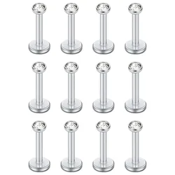 12PCS 16G CZ Internally Threaded Labret Monroe Lip Ring Tragus Nail Helix Earring Stud Piercing Jewelry Bar Length 6-12mm