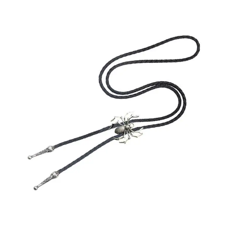 

652F Men's Cowboy Bolo Tie Vintage Western Accessory Metal Animal Pendant Adjustable Leather Cord Necktie Necklace