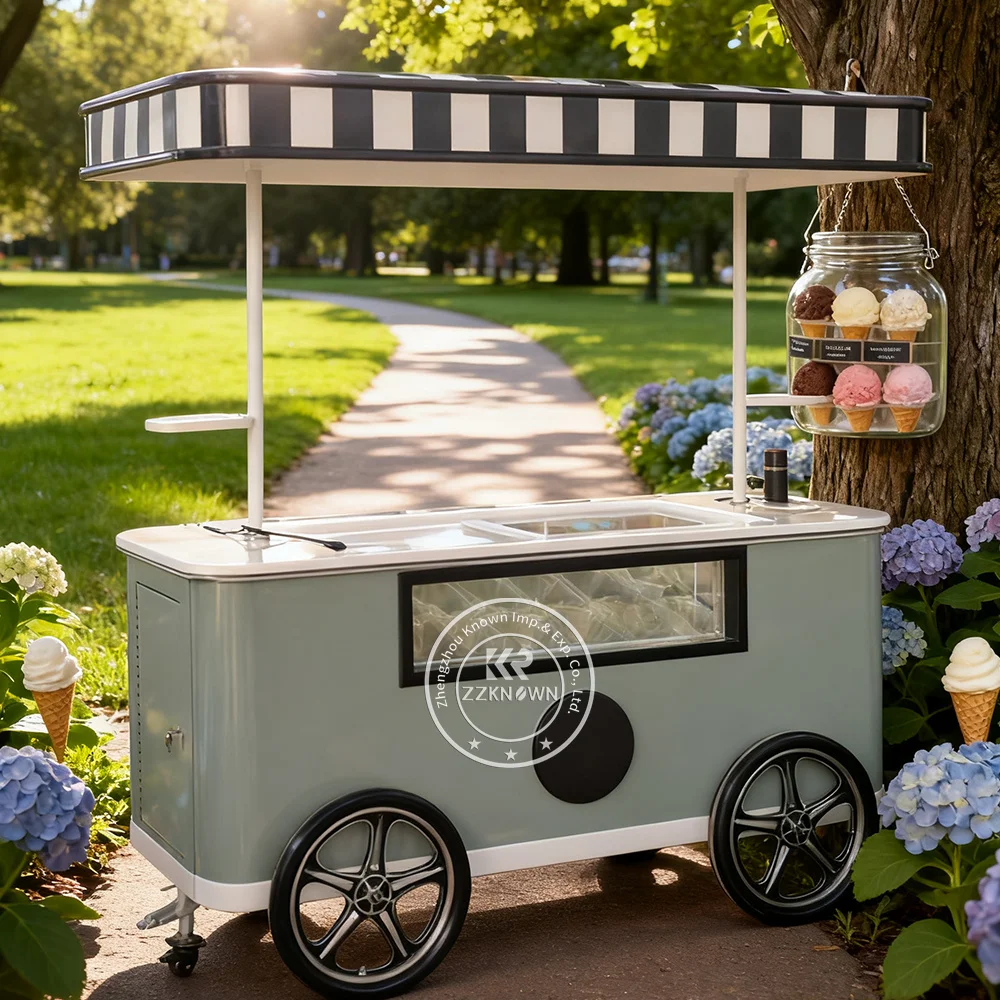 

Commercial Street Italian Hand Push Beach Gelato Ice Cream Cart Mobile Food Cart Food Truck with Freezer