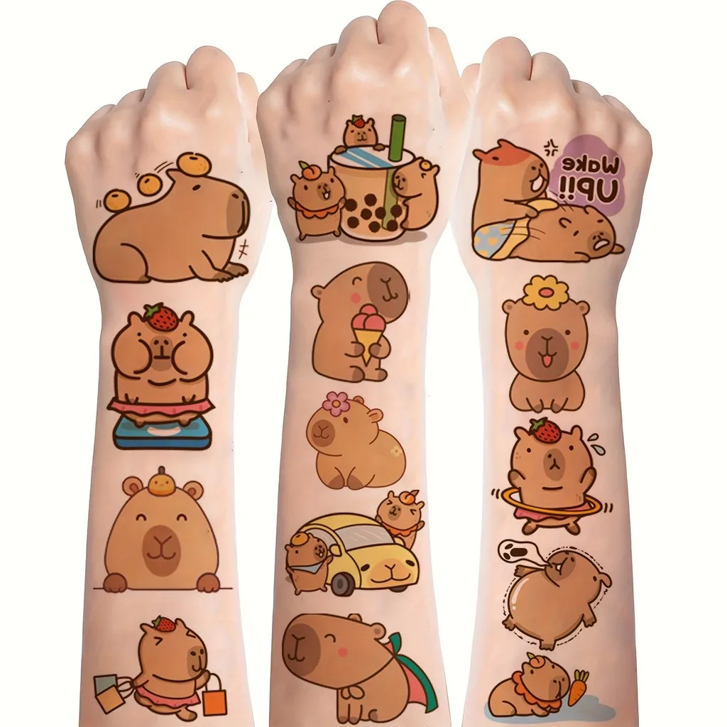 30pcs Capybara Stickers, Cute Dolphin Temporary Tattoos, Oblong Shape, for Birthday Gift, Animal Party Supplies