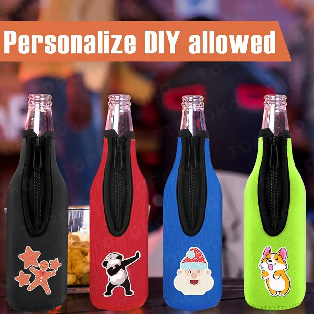 Washable Beer Bottle Holder Beverage Sleeve Neoprene Beer Bottle Insulator Sleeves Set of 4 Reusable Zip-up for Wine for Beer