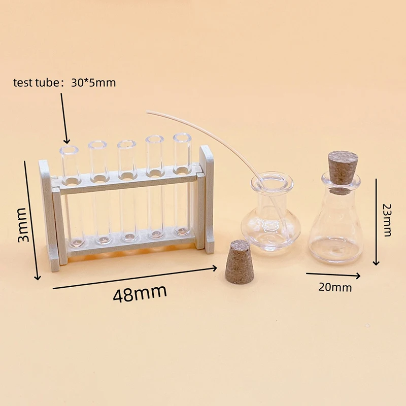 Dollhouse Laboratory Tool Set para bonecas, mini tubo de ensaio, conta-gotas, copo medida, brinquedos modelo, escola cena, 1:12