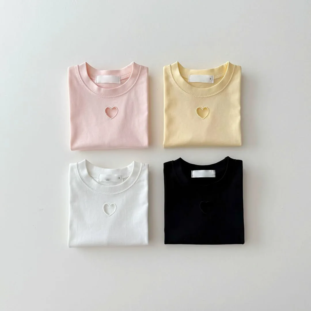 2025 Summer New Girls Hollow Out Heart T Shirts Children Cotton Tee Cute Baby T Shirt Infant Tops Kids Girls Clothes