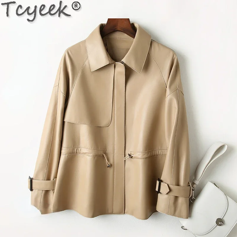 Tcyeek giacca in vera pelle donna Trench di media lunghezza per abbigliamento donna vita autunno inverno strato superiore cappotti in pelle di pecora Slim Fit