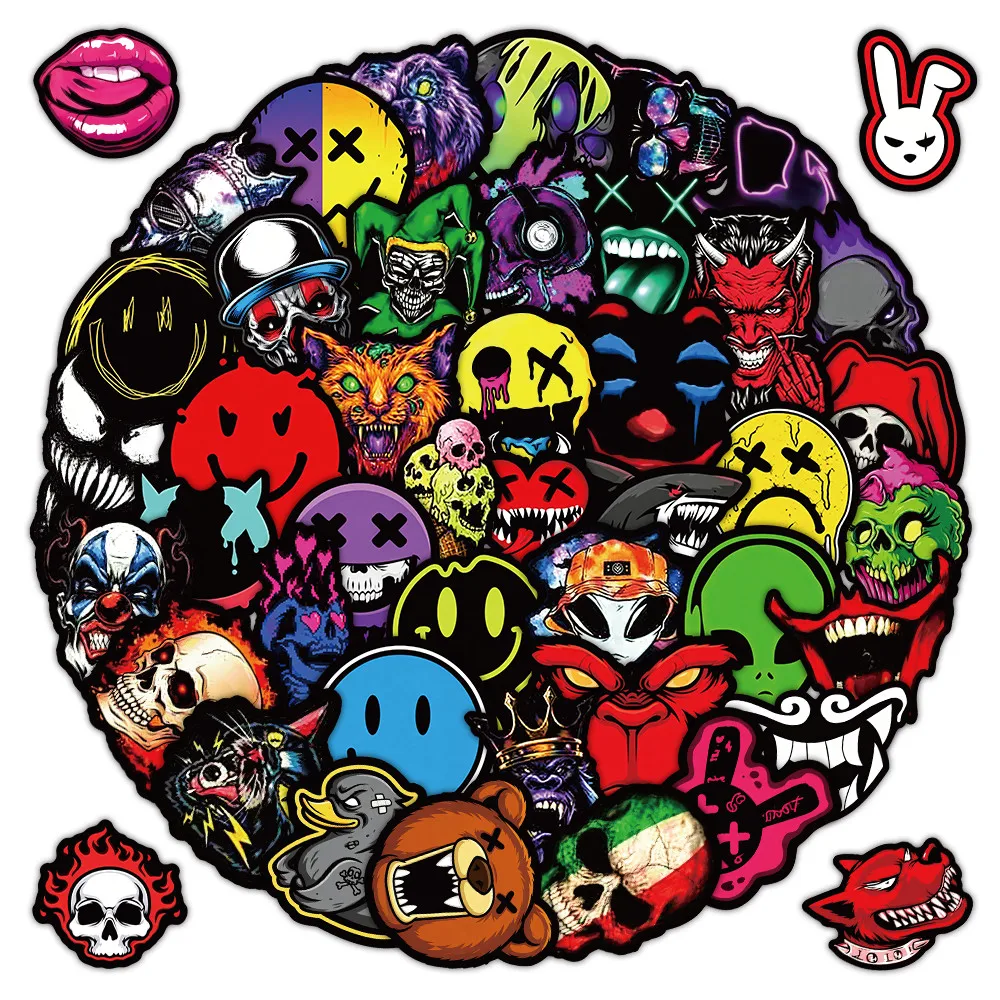52 Sheets Spooky Funny Face Graffiti Sticker Pack Waterproof Decor for Luggage Laptop Giajar Sticker Store