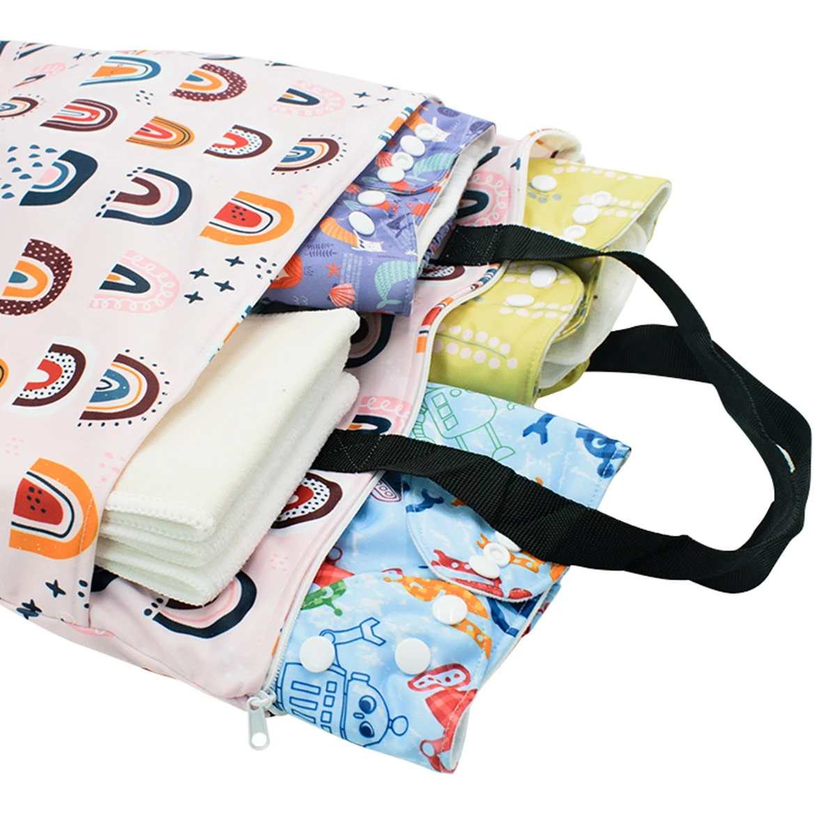 Lager größe Polyester Pul Mumsbest wasserdichte Baby taschen für Mama Kinderwagen verwenden 40*70cm große Doppel packung Windel Nass beutel