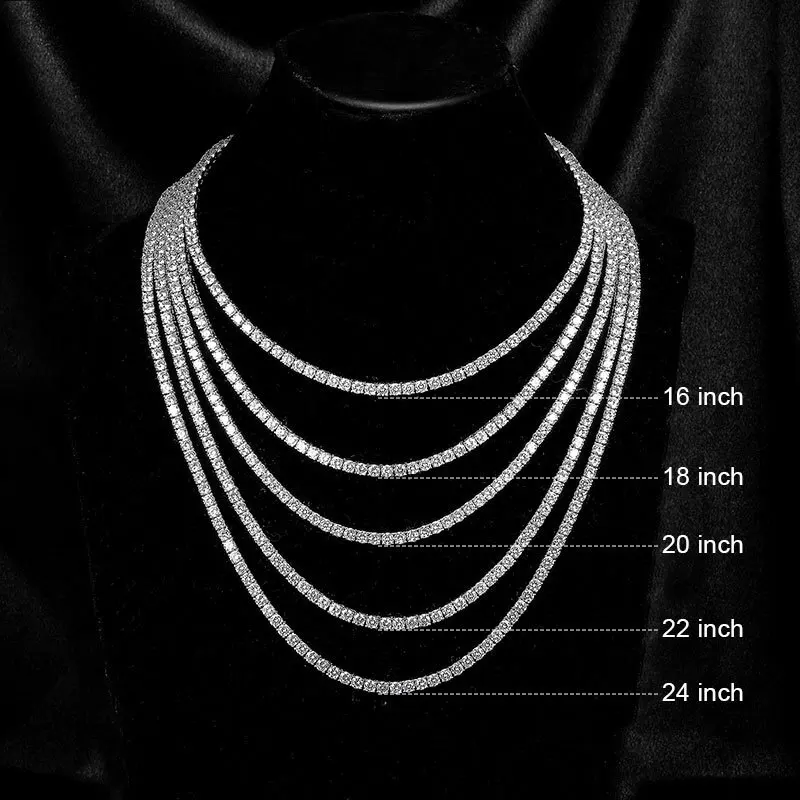 18K Platinum Plated 4-Claw 2mm 3mm 4mm 5mm 6mm Zircon Tennis Necklace Neck Chain Fashion Trend