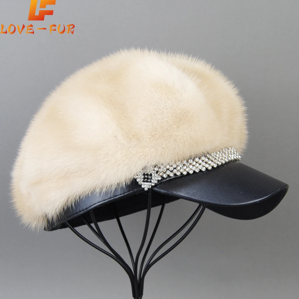 Hot Sale New Winter Women Full Pelt Real Mink Fur Hats Lady Luxury Warm Natural Mink Fur Visors Caps Female Fashion Mink Fur Hat