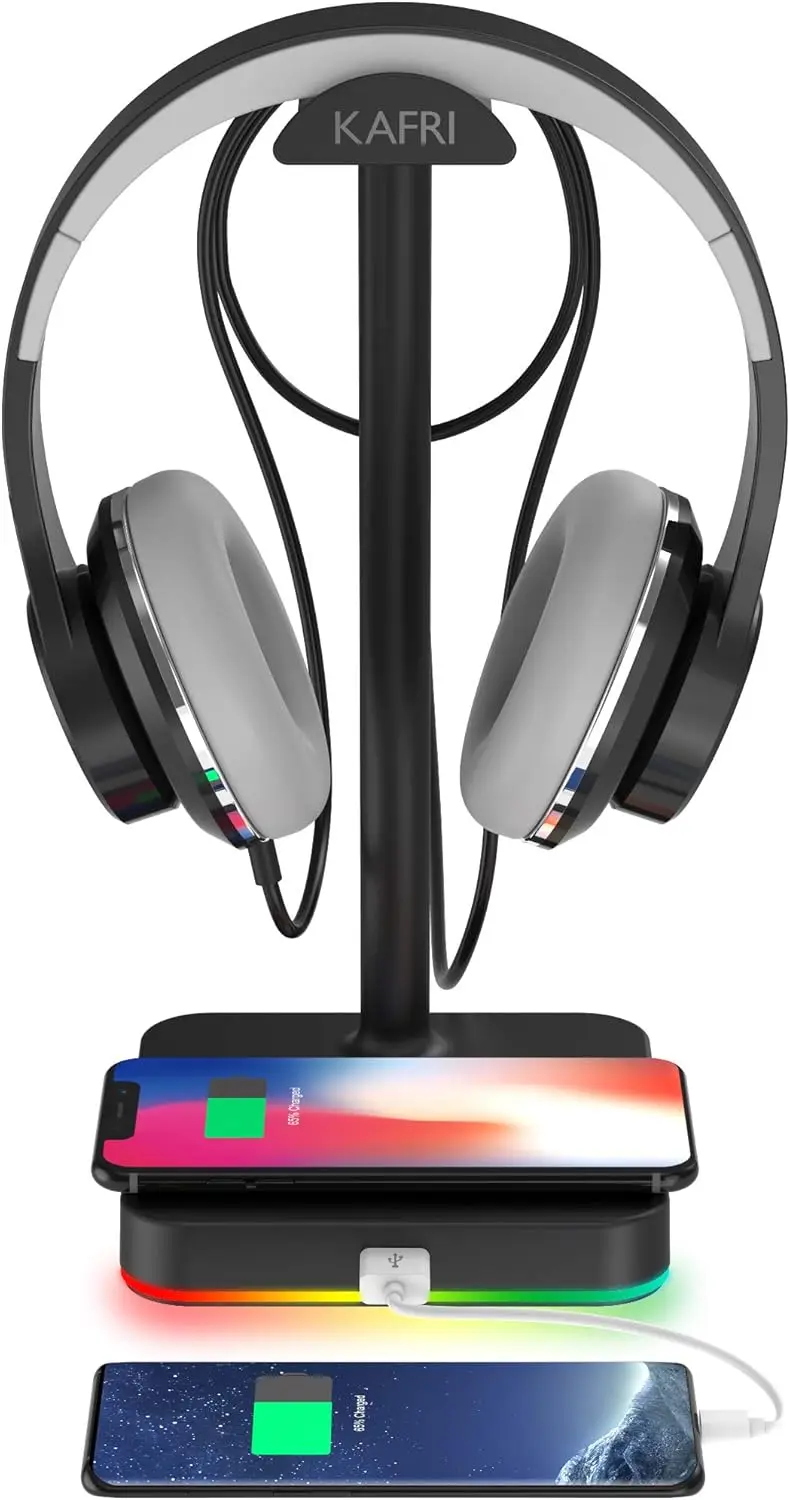 

Беспроводная зарядная подставка для наушников RGB с USB-портом для игровых столов — 10 Вт/7,5 Вт Qi и QC 3.0