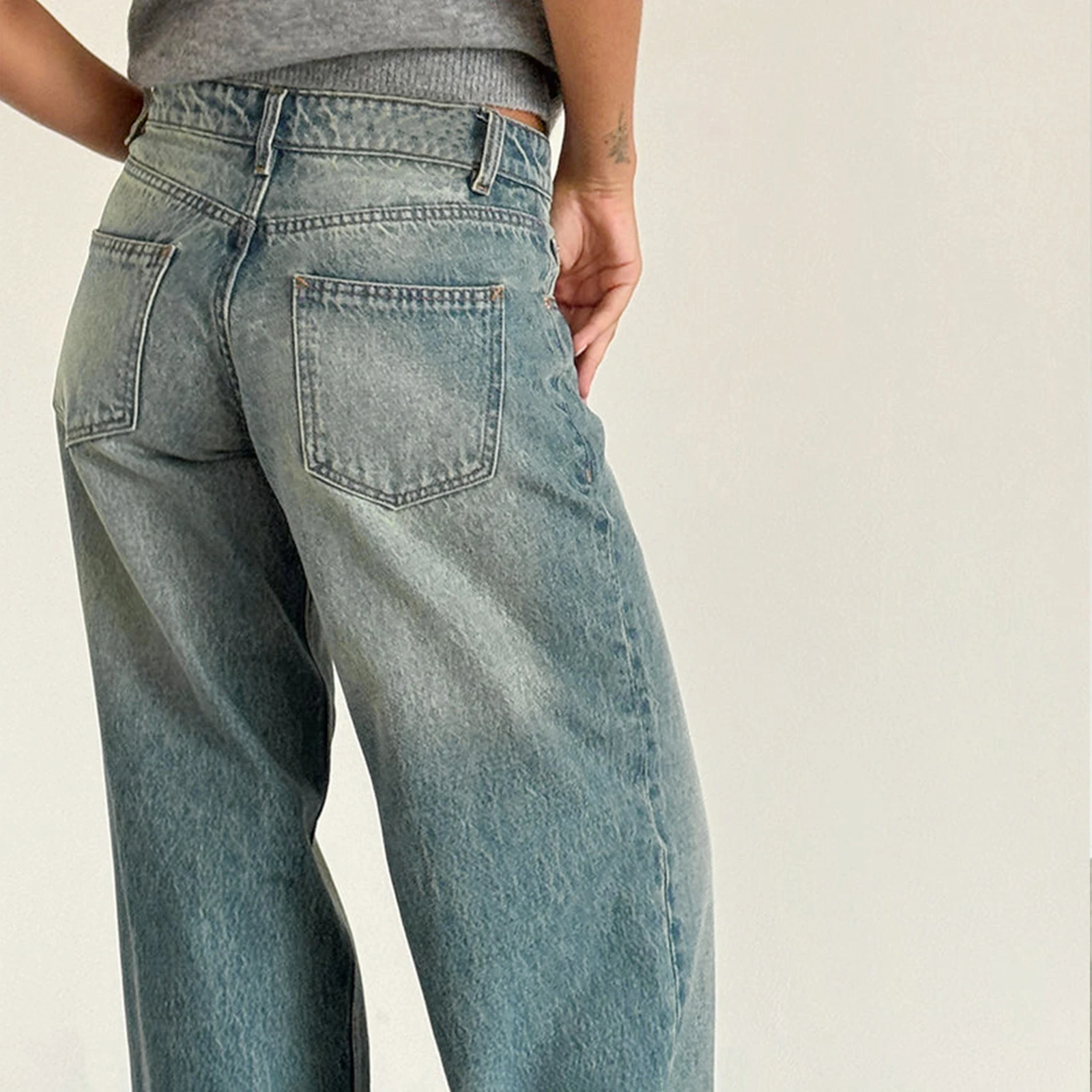 Damen Jeans niedrige Taille Reiß verschluss Knopf feste Hose mit Taschen für die tägliche Streetwear