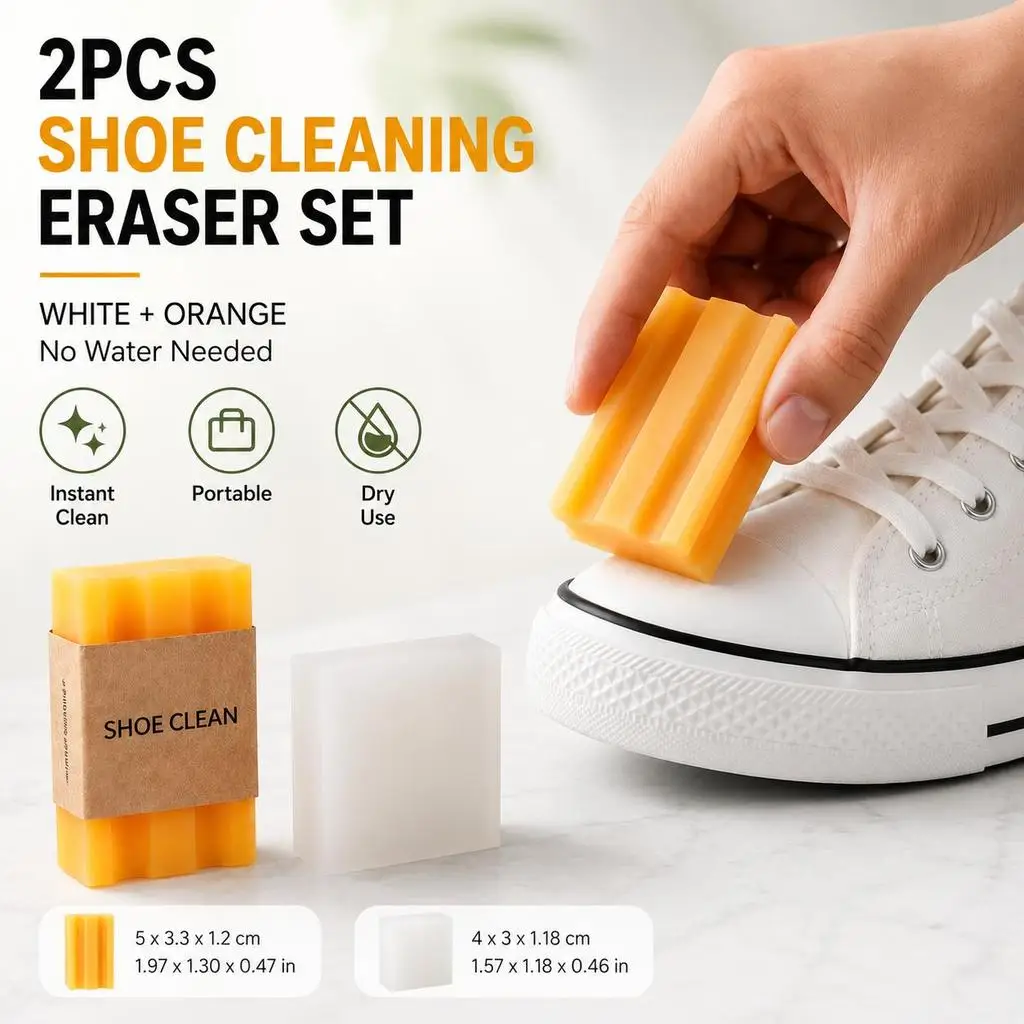 2Pcs Portable Dry Shoe Cleaning Eraser Transparent Yellow Stain Remover For Suede Leather Sneakers No Water Required