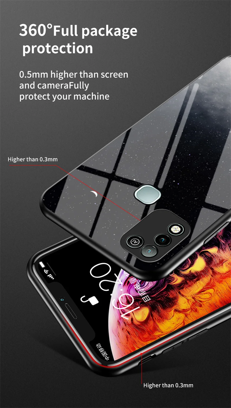 For Infinix Hot 10 Play X688C X688B Case Starry Grain Shockproof Glass Hard Back Cover Case Soft Bumper for Infinix Hot 10 Play