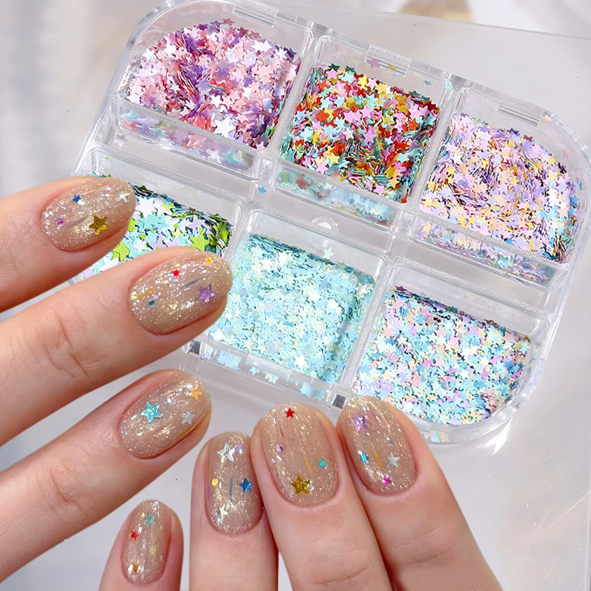 Mehrfarbige Stern-Glitzer-Nagelkunst-Dekorationen, ultradünne Nagelaufkleber, niedliche fünfzackige Stern-Glitzer-ultradünne Nagelaufkleber – Detail 3