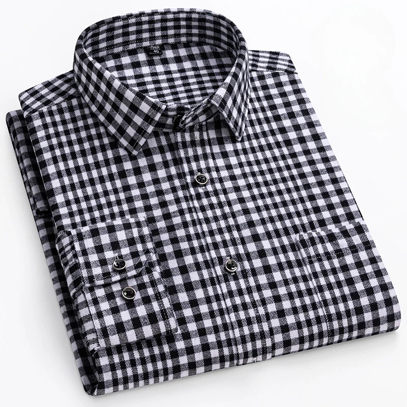 New in shirt plus size 14XL 100%cotton brushed long sleeve shirts for man slim fit formal plain shirt plaid soft elegant clothes