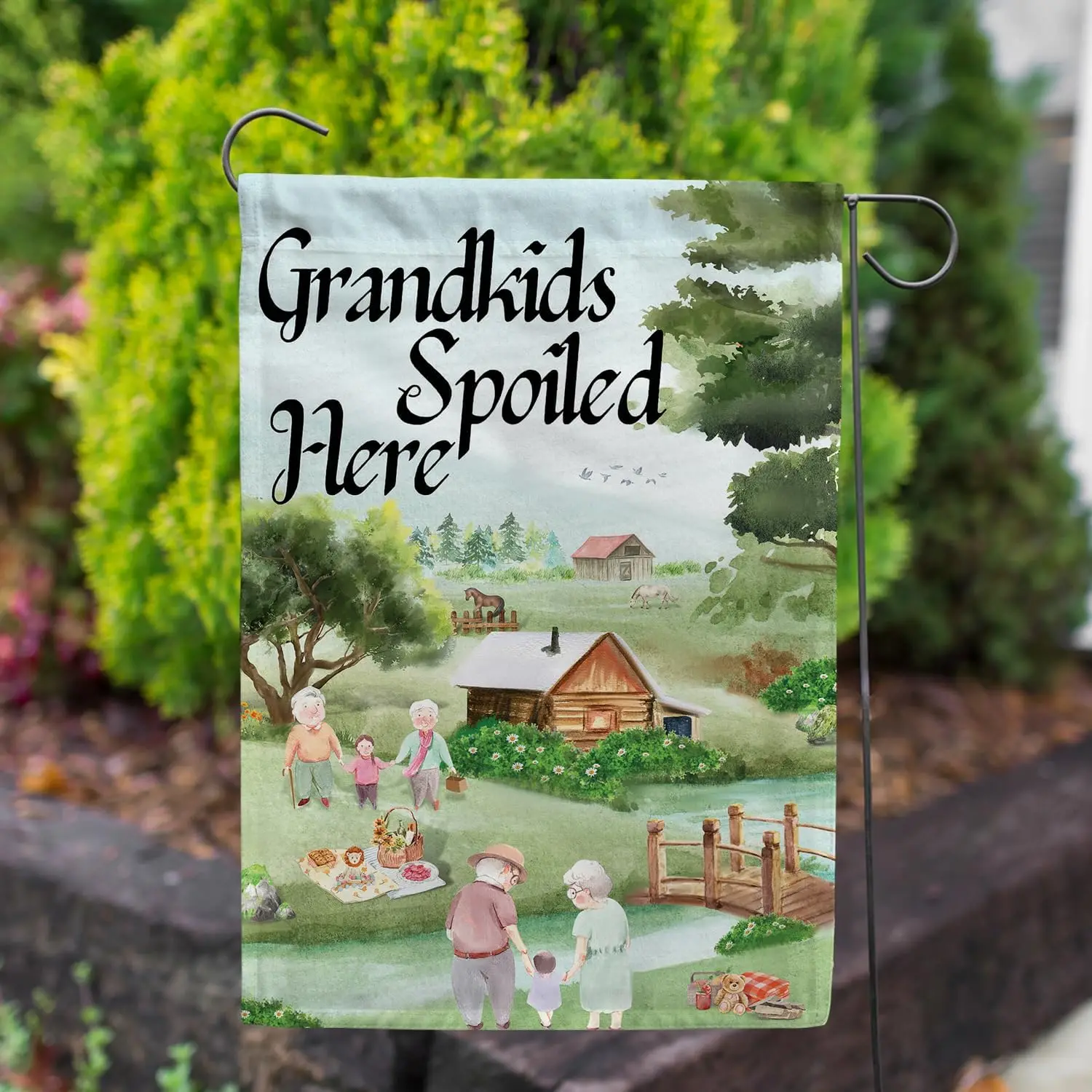 America Forever Grandkids Spoiled Here Garden Flag, 12.5 x 18 inches Double Sided, Children Spoiled Grandparent Gift, Decora EEZ