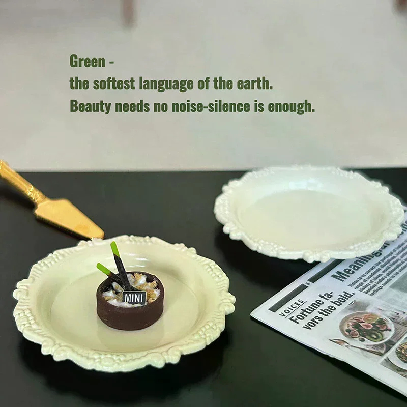 Conjunto de brinquedos de prato de pastelaria de escultura retrô: 3 peças de casa de bonecas em miniatura para meninas brincar na cozinha