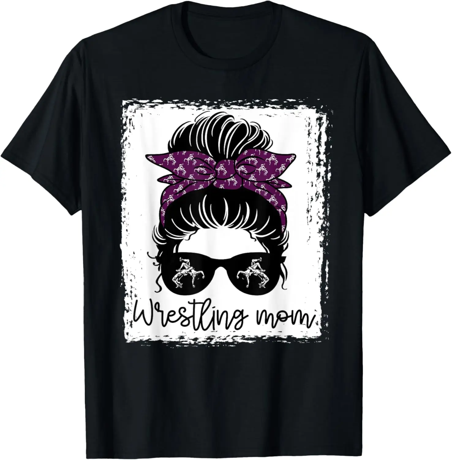 Wrestling Mom Shirt for Women Messy bun Wrestling Funny T-Shirt