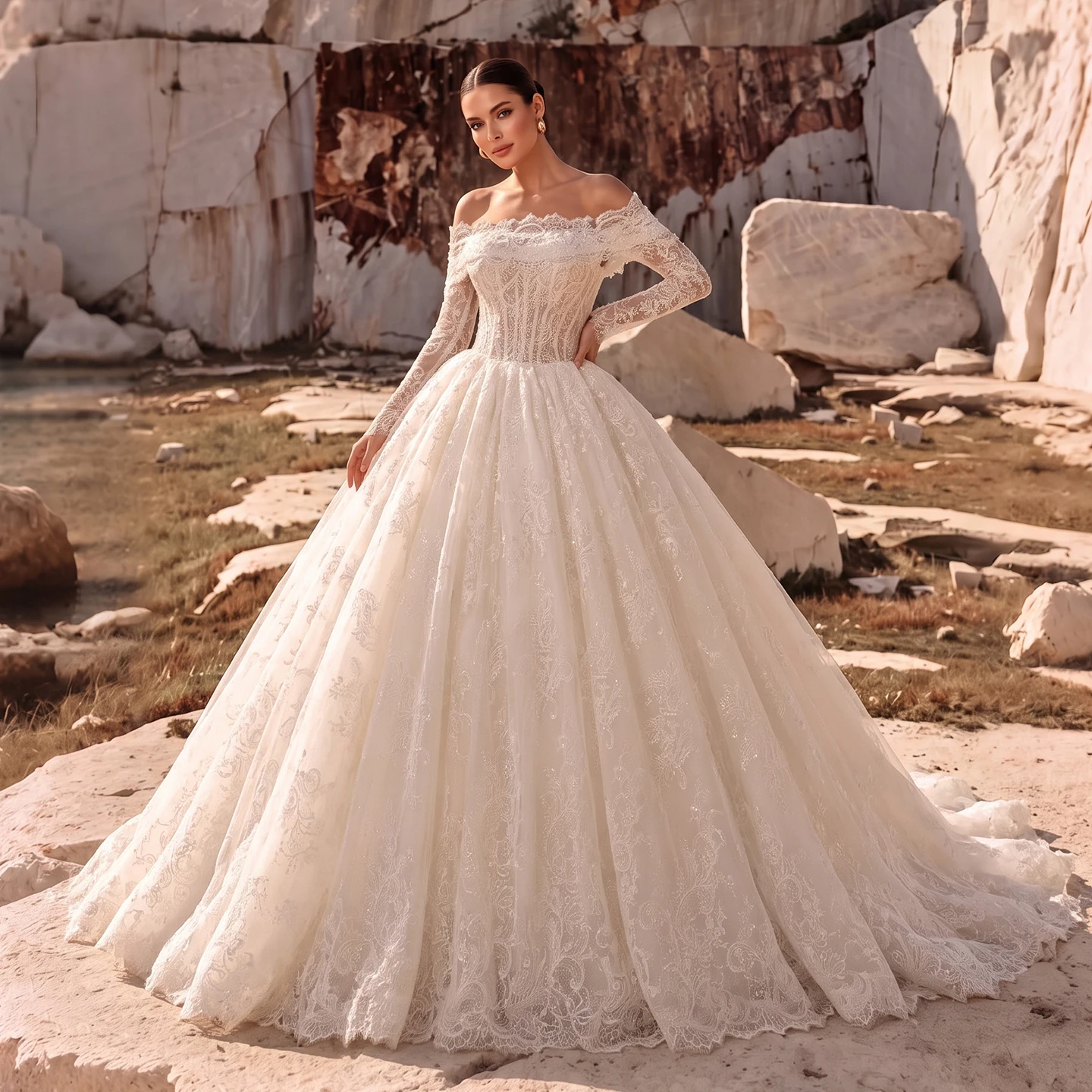 Sheer Fairy Wedding Dresses Elegant A-Line Off Shoulder Lace Corset Backless Dubai Bridal Ball Gowns with Train SW690 Customized