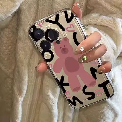 Ins Korean Lovely Pink Bear Case for Samsung Galaxy S25 S24 S21 FE S22 S23 Ultra A35 A33 A55 A53 A54 A34 A14 A15 A16 Soft Cover
