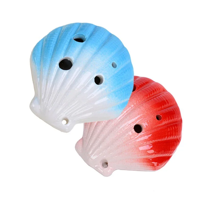 Ocarina colorida para iniciantes, pequena concha do mar, pingente de cerâmica, brinquedos didáticos para lembrança de turista, tom C, 6 buracos
