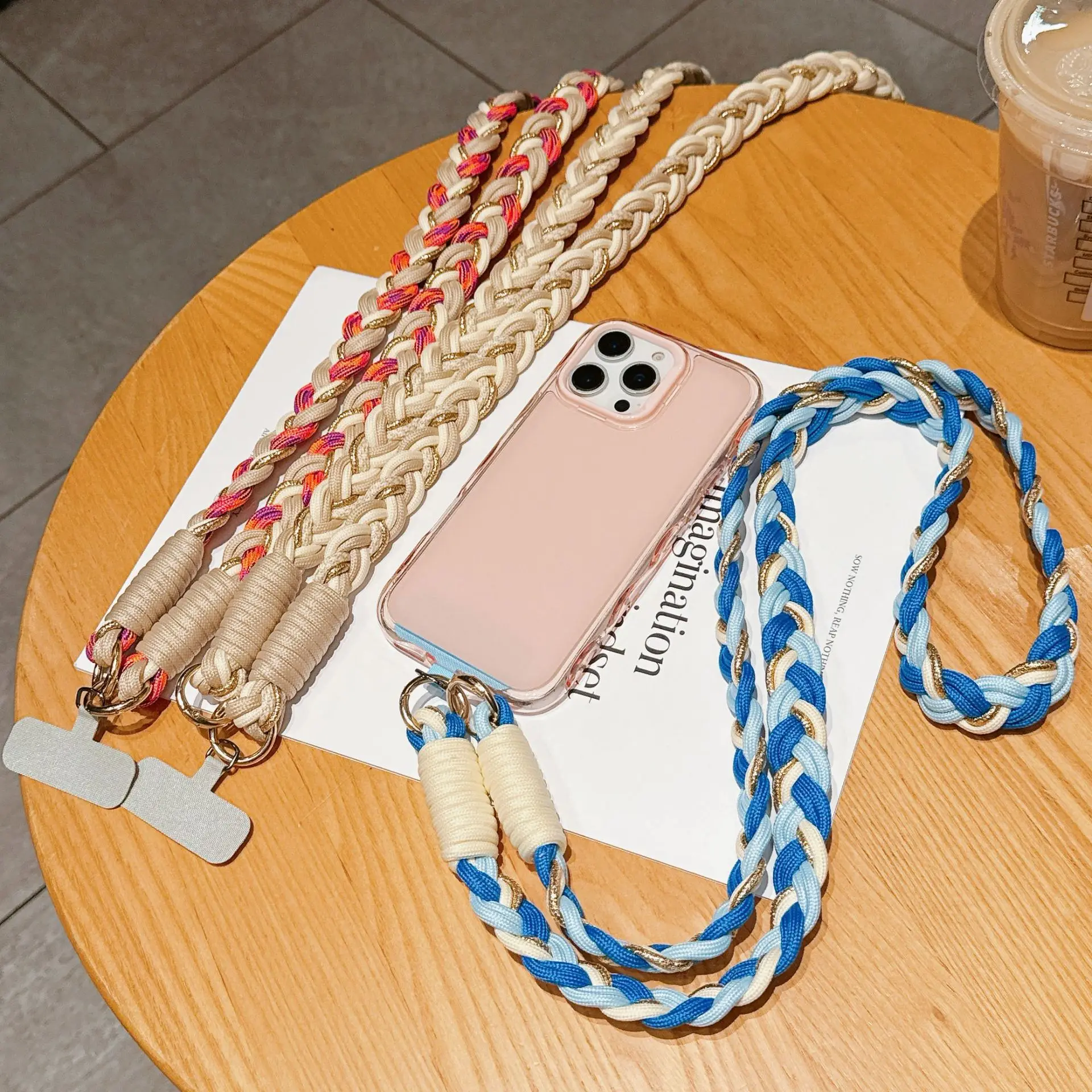 

Модный ремешок для телефона с допамином Ins — красочная 6-жильная плетеная регулируемая универсальная длинная веревка с зажимом для защиты от кражи/защиты от ударов