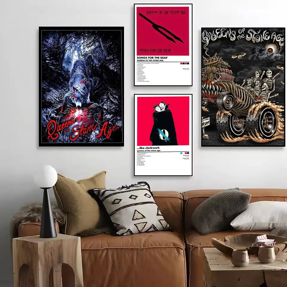 Pop Band Q_Queens of the S_Stone Age Album HD Linen Canvas Poster Wall Art Prints for Living Room Bedroom Office Home Decoration